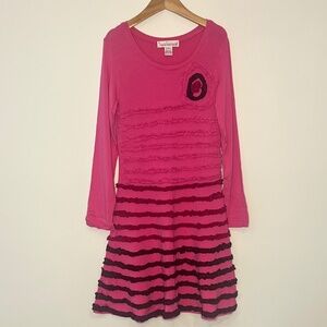 HALABALOO Girl's Dress in Pink/Purple with ruched detailing and floral accents